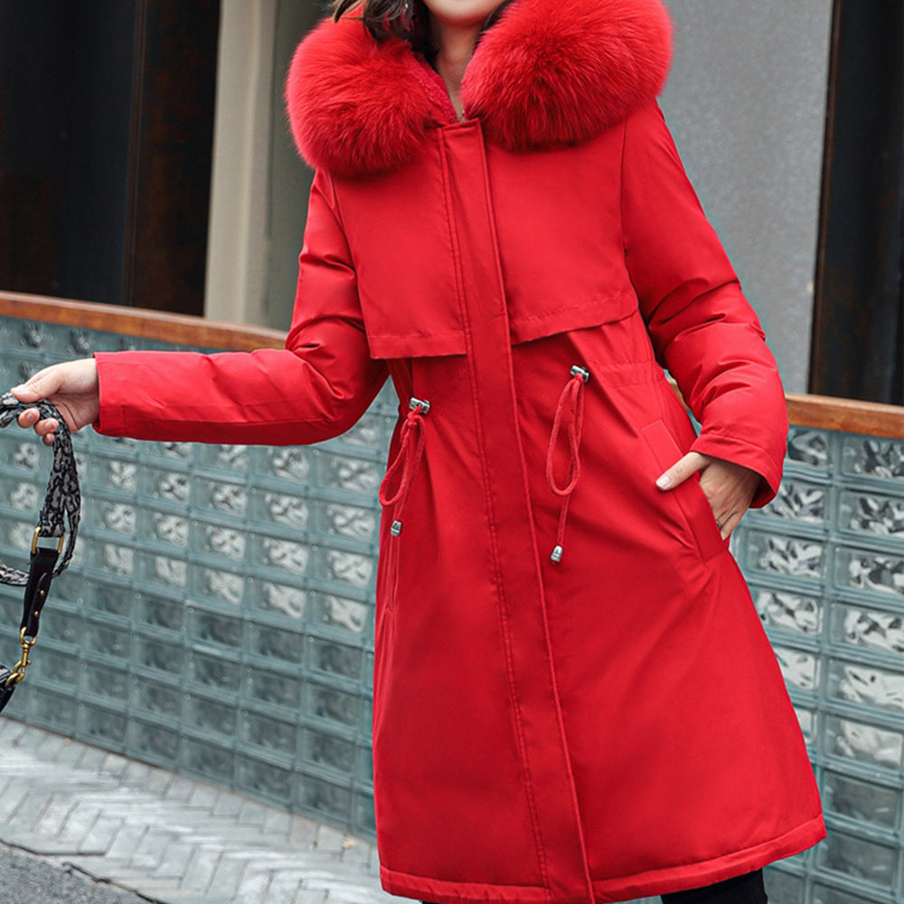Women's Winter Large Fur Collar Velvet Coat