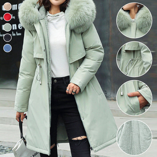 Women's Winter Large Fur Collar Velvet Coat