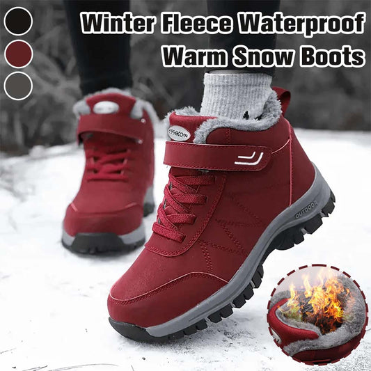 Winter Fleece Waterproof Warm Velcro Hiking Snow Boots