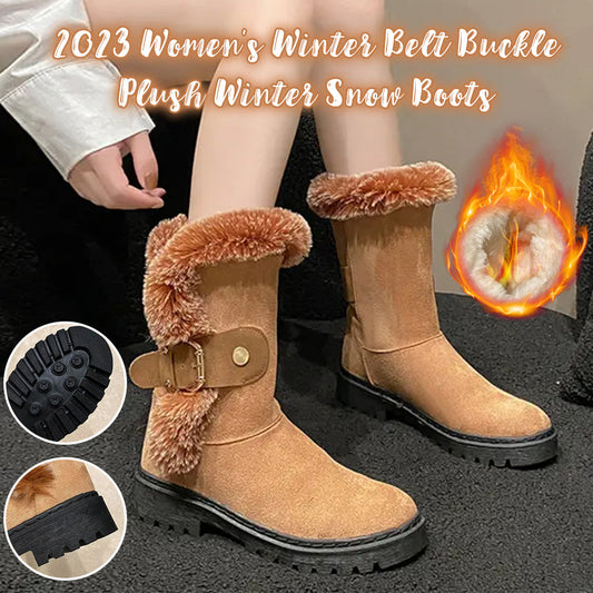 2023 Women's Winter Belt Buckle Plush Winter Snow Boots